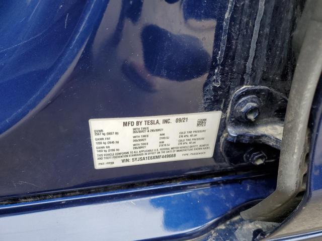 5YJSA1E6XMF449668 - 2021 TESLA MODEL S BLUE photo 13