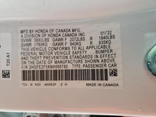 2HGFE2F5XNH566780 - 2022 HONDA CIVIC SPORT თეთრი ფოტო 13