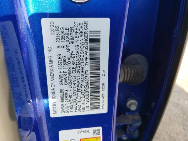 19UUB5F52MA007173 - 2021 ACURA TLX TECH A BLUE photo 12