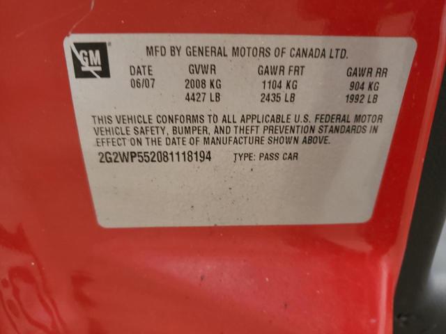 2G2WP552081118194 - 2008 PONTIAC GRAND PRIX 红色 照片 13