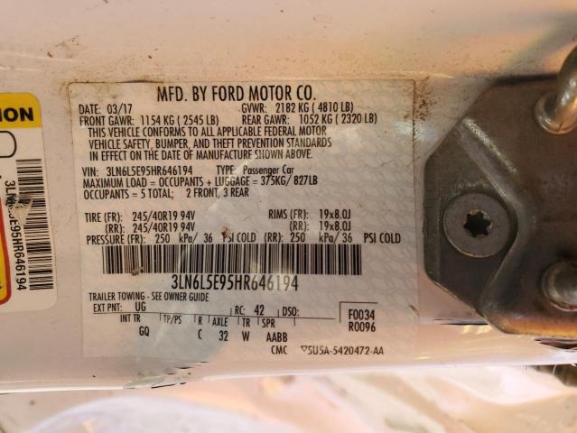 3LN6L5E95HR646194 - 2017 LINCOLN MKZ RESERVE თეთრი ფოტო 12