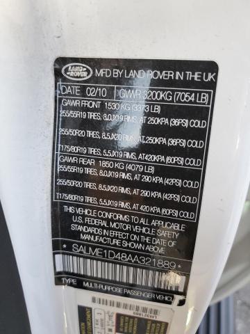 SALME1D48AA321889 - 2010 LAND ROVER RANGE ROVE HSE WHITE photo 12