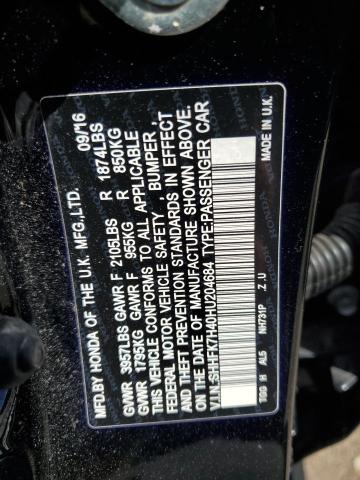 SHHFK7H40HU204684 - 2017 HONDA CIVIC SPORT 黑色 照片 12