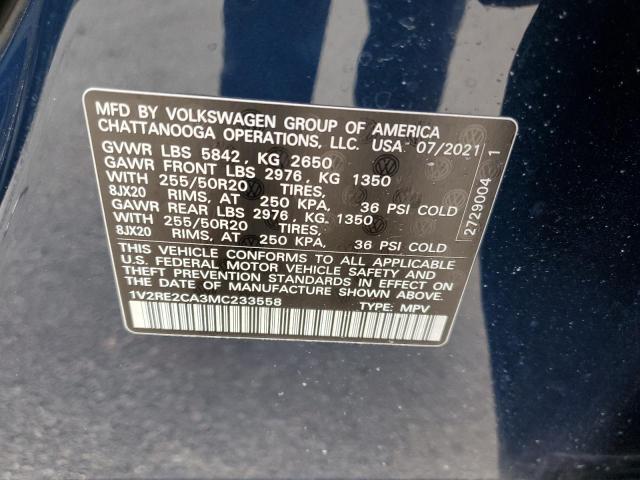 1V2RE2CA3MC233558 - 2021 VOLKSWAGEN ATLAS CROS SE BLUE photo 13