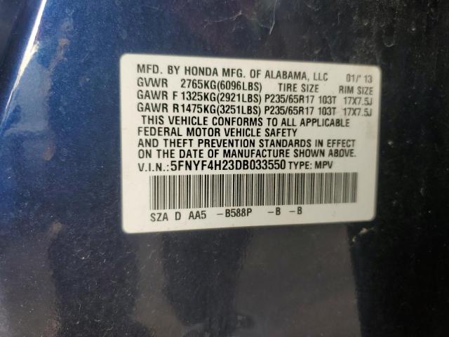 5FNYF4H23DB033550 - 2013 HONDA PILOT LX BLUE photo 13