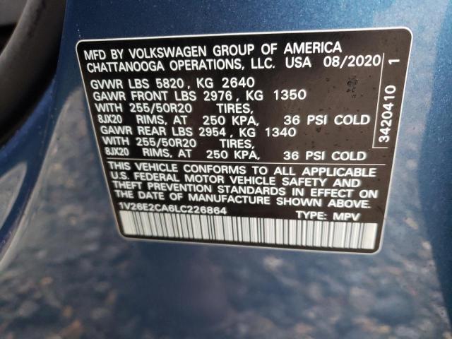 1V26E2CA6LC226864 - 2020 VOLKSWAGEN ATLAS CROS SE ლურჯი ფოტო 13