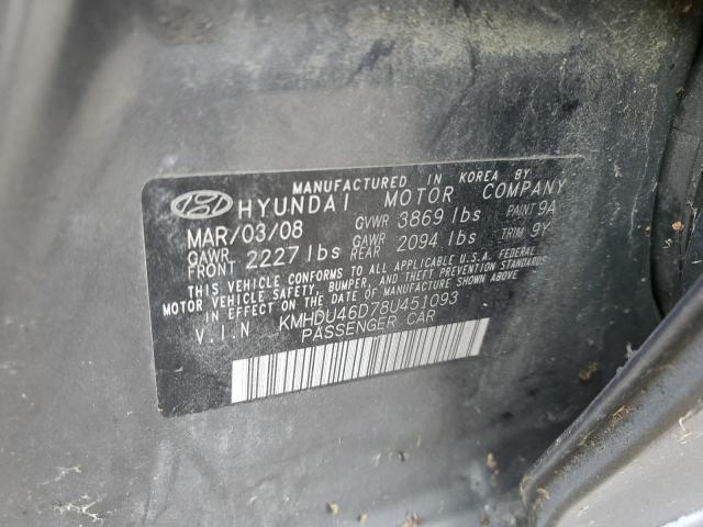 5NPDH4AE6DH282956 - 2008 HYUNDAI ELANTRA GLS GRAY photo 12