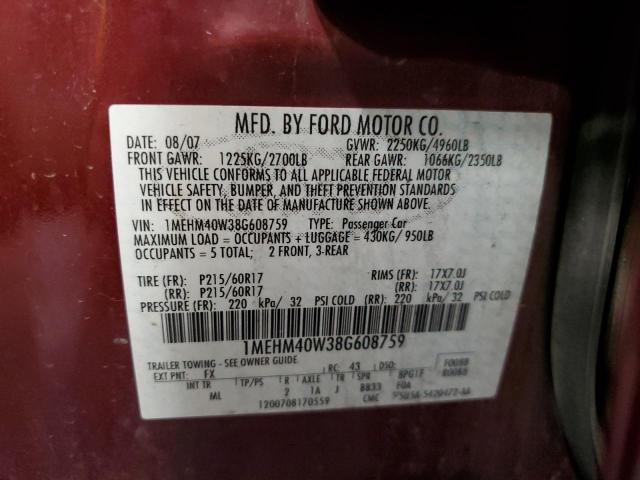 1MEHM40W38G608759 - 2008 MERCURY SABLE LUXURY BURGUNDY photo 13