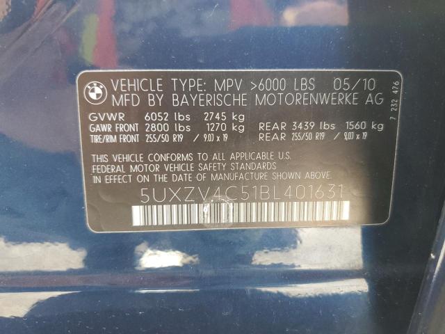 5UXZV4C51BL401631 - 2011 BMW X5 XDRIVE35I BLUE photo 13