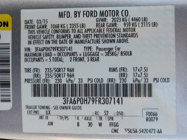 3FA6P0H79FR307141 - 2015 FORD FUSION SE GRAY photo 12