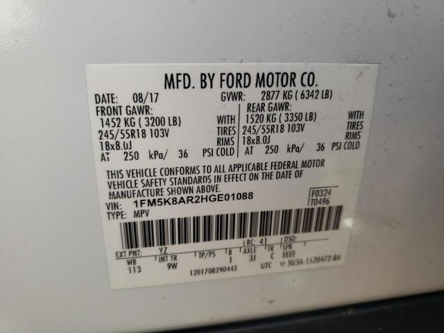 1FM5K8AR2HGE01088 - 2017 FORD EXPLORER POLICE INTERCEPTOR WHITE photo 12