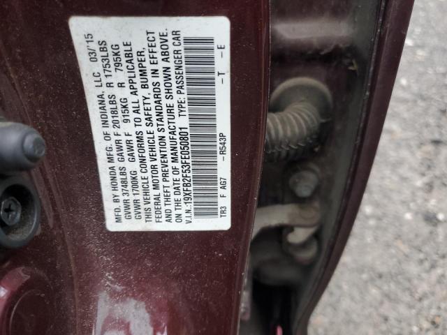 19XFB2F53FE050801 - 2015 HONDA CIVIC LX BURGUNDY photo 13