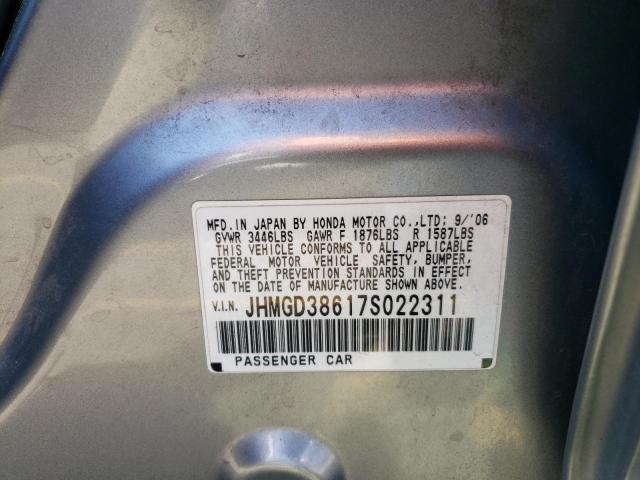 JHMGD38617S022311 - 2007 HONDA FIT S SILVER photo 12