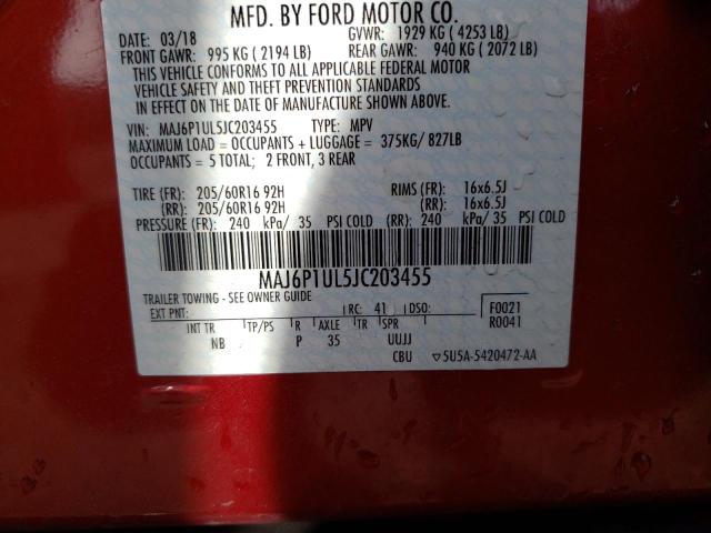 MAJ6P1UL5JC203455 - 2018 FORD ECOSPORT SE RED photo 12