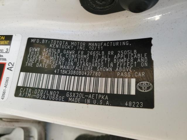 4T1BK3DB0BU437780 - 2011 TOYOTA AVALON BASE 白色 照片 12