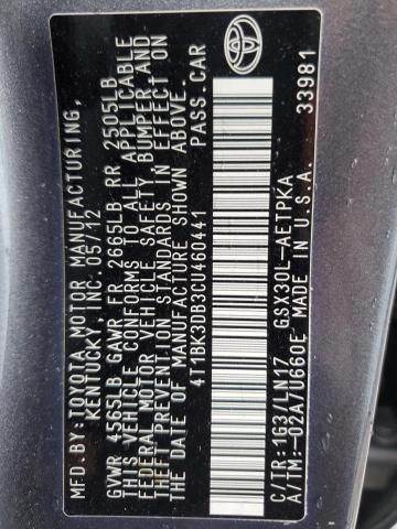 4T1BK3DB3CU460441 - 2012 TOYOTA AVALON BASE 灰色 照片 12