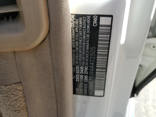 WDBNG75J94A422505 - 2004 MERCEDES-BENZ S 500 WHITE photo 13