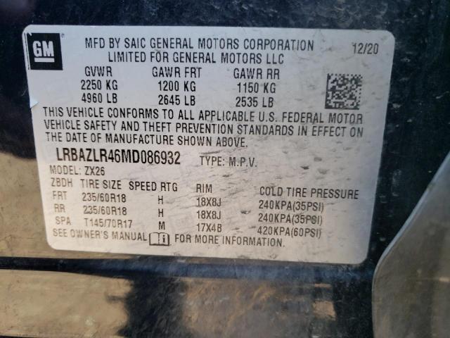 LRBAZLR46MD086932 - 2021 BUICK ENVISION PREFERRED BLACK photo 13