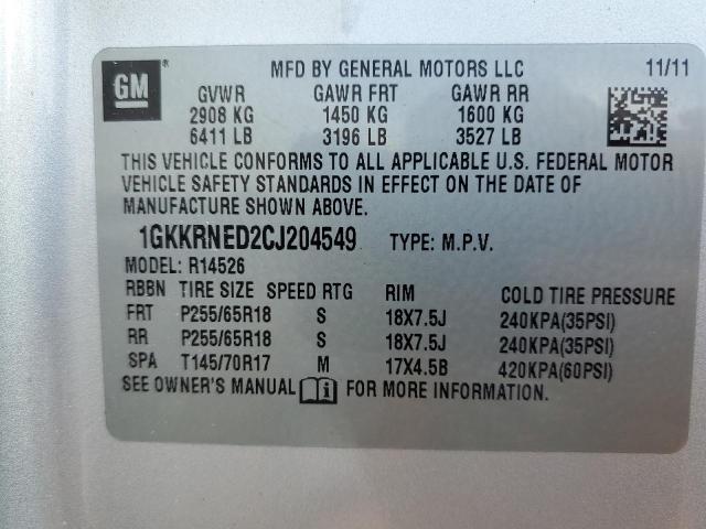 1GKKRNED2CJ204549 - 2012 GMC ACADIA SLE SILVER photo 13