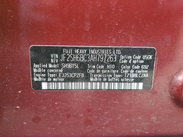 JF2SH6BC3AH797263 - 2010 SUBARU FORESTER XS Bordo foto 12