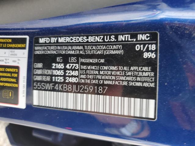 55SWF4KB8JU259187 - 2018 MERCEDES-BENZ C 300 4MATIC BLUE photo 12