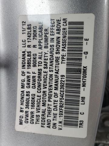 19XFB2F54CE392219 - 2012 HONDA CIVIC LX SILVER photo 12