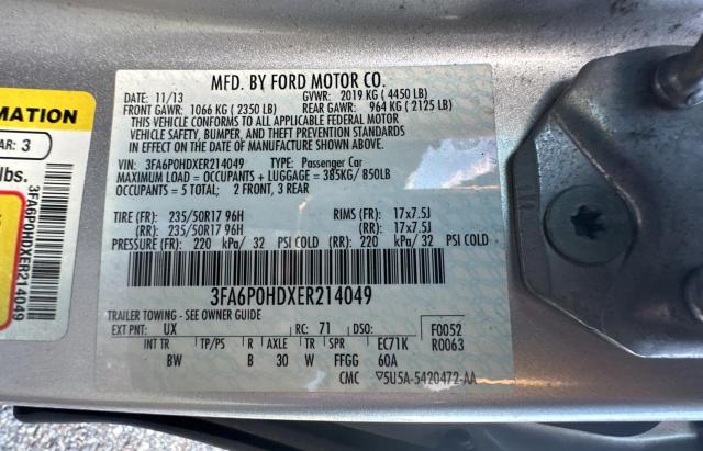 3FA6P0HDXER214049 - 2014 FORD FUSION SE SILVER photo 10