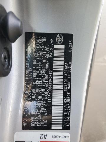 4T1BK3DBXCU454801 - 2012 TOYOTA AVALON BASE 银色 照片 12