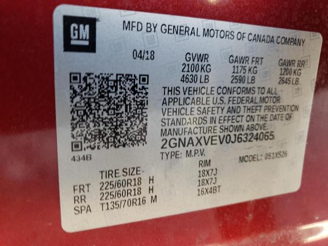 2GNAXVEV0J6324065 - 2018 CHEVROLET EQUINOX PREMIER RED photo 13