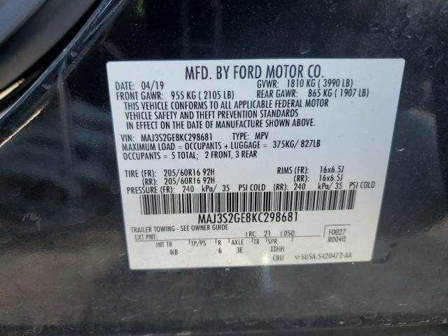 MAJ3S2GE8KC298681 - 2019 FORD ECOSPORT SE BLACK photo 12