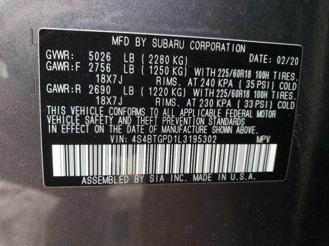 4S4BTGPD1L3195302 - 2020 SUBARU OUTBACK TOURING LDL ნაცრისფერი ფოტო 13