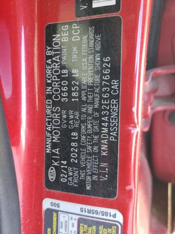 KNADM4A32E6376626 - 2014 KIA RIO LX RED photo 12