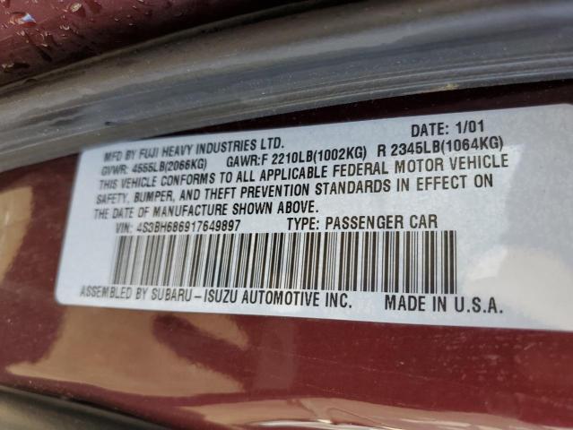 4S3BH686917649897 - 2001 SUBARU LEGACY OUTBACK LIMITED MAROON photo 14