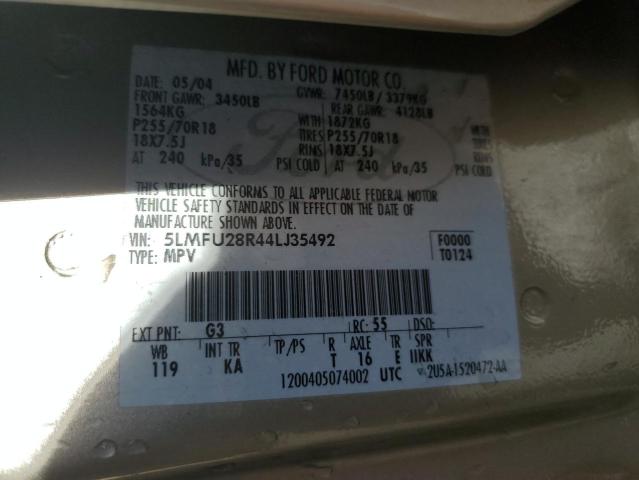 5LMFU28R44LJ35492 - 2004 LINCOLN NAVIGATOR ოქროსფერი ფოტო 14