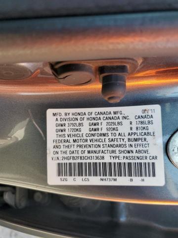 2HGFB2F83CH313638 - 2012 HONDA CIVIC EX GRAY photo 13