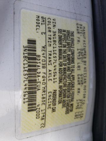 3N1BC11E57L445611 - 2007 NISSAN VERSA S WHITE photo 12