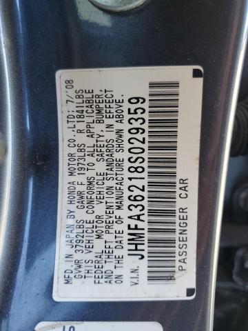 JHMFA36218S029359 - 2008 HONDA CIVIC HYBRID GRAY photo 12