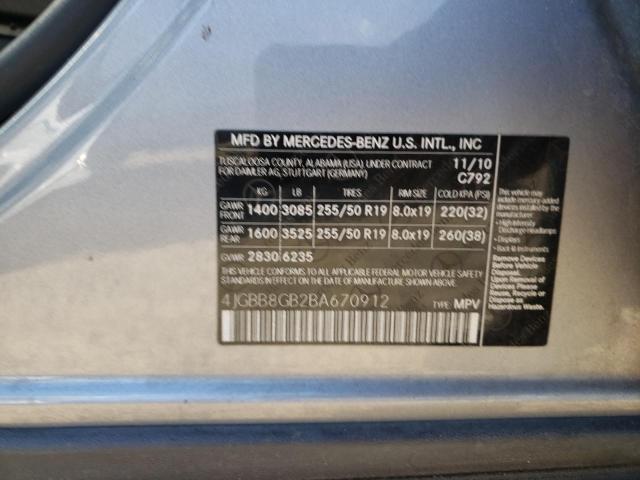 4JGBB8GB2BA670912 - 2011 MERCEDES-BENZ ML 350 4MATIC GRAY photo 13