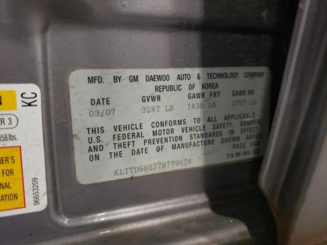 KL1TD66677B779676 - 2007 CHEVROLET AVEO BASE Сұр фото 12
