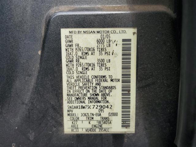 5N1AR18W75C729042 - 2005 NISSAN PATHFINDER LE GRAY photo 13