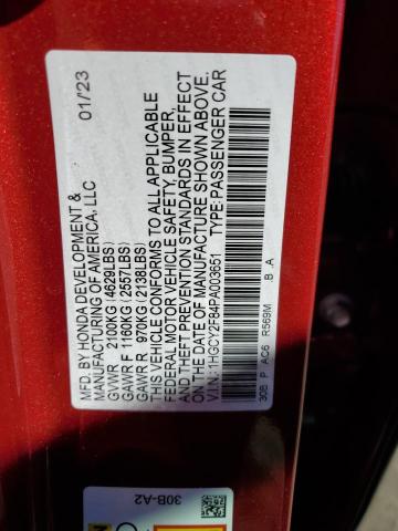 1HGCY2F84PA003651 - 2023 HONDA ACCORD TOURING HYBRID RED photo 12