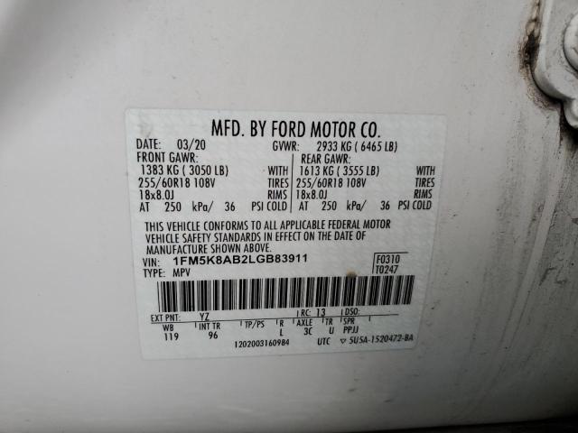 1FM5K8AB2LGB83911 - 2020 FORD EXPLORER POLICE INTERCEPTOR WHITE photo 13