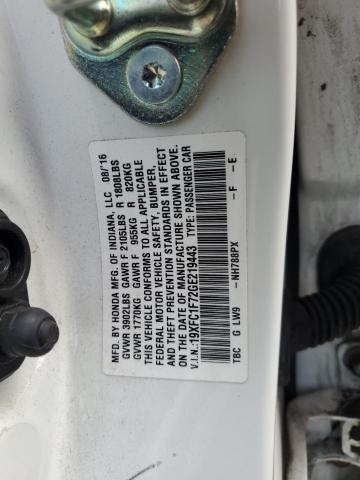 19XFC1F72GE219443 - 2016 HONDA CIVIC EXL 白色 照片 12