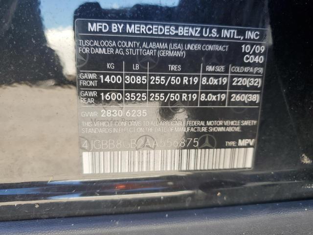 4JGBB8GB2AA556875 - 2010 MERCEDES-BENZ ML 350 4MATIC BLACK photo 13