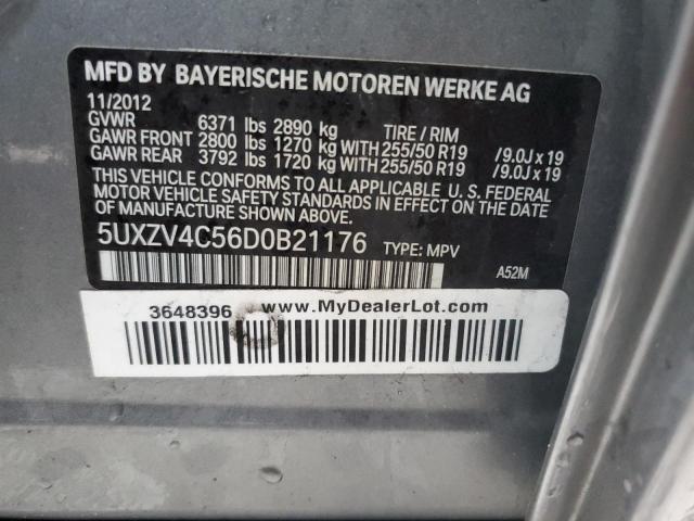 5UXZV4C56D0B21176 - 2013 BMW X5 XDRIVE35I GRAY photo 12