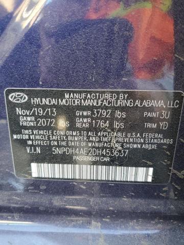 5NPDH4AE2DH453637 - 2013 HYUNDAI ELANTRA GLS BLUE photo 12