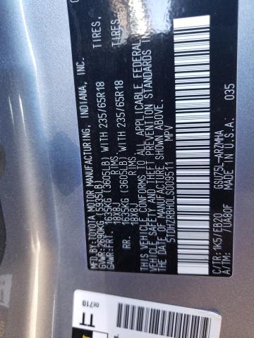 5TDHZRBH0LS009511 - 2020 TOYOTA HIGHLANDER XLE ლურჯი ფოტო 12