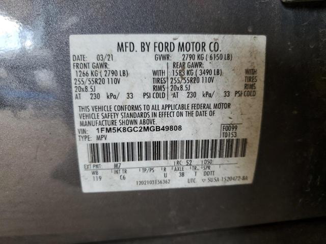 1FM5K8GC2MGB49808 - 2021 FORD EXPLORER ST GRAY photo 13