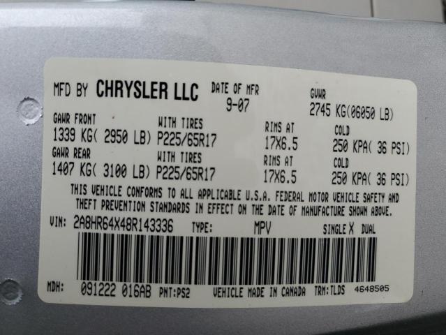 2A8HR64X48R143336 - 2008 CHRYSLER TOWN & COU LIMITED SILVER photo 13