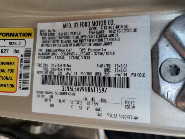 3LN6L5A99HR611597 - 2017 LINCOLN MKZ PREMIERE TAN photo 12